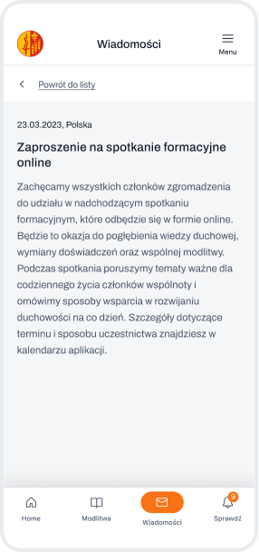 Szczegóły wiadomości w aplikacji