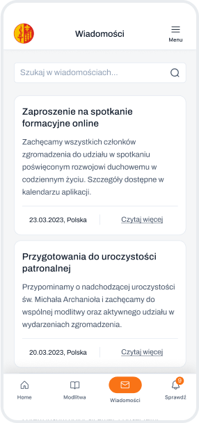 Lista wiadomości w aplikacji